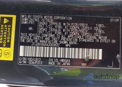 2010 Lexus Rx 450H z USA, uszkodzony, nr VIN JTJZB1BAXA2000832